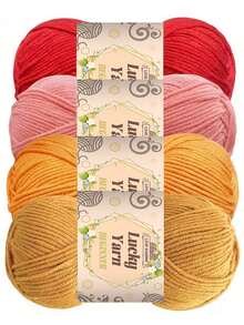 200g 4pcs/Set Bright Color Yarn Combo Kit For Beginners, Suitable For Crocheting Hats, Rugs, Tote Bags, Christmas DIY, Autumn/Winter