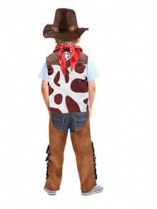 4pcs/Set Children's Cosplay Costume Set For Boys, Western Cowboy Style Outfit (Vest + Pants + Hat + Scarf) - Coffee Brown - View 2