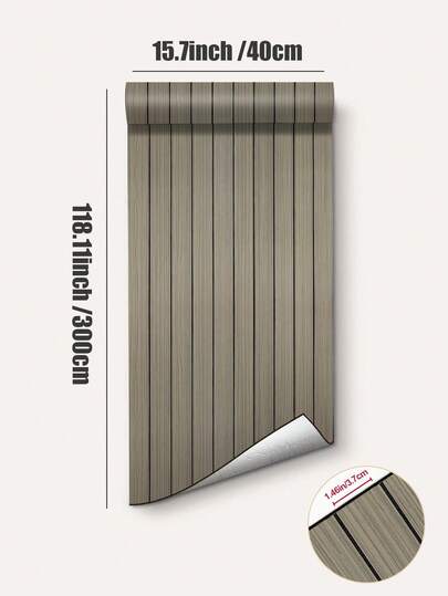 1PC 15.7"X 118"/13 Sq.F Peel Stick Vinyl Thickened Grille Wood Grain Wand Sticker,Waterproof Self Adhesive Stripe Tiles Roll Kitchen Living Room,Office Room (Grey Brown) Art Bedroom Stickers Home Paper ations Office Items Bathroom ation Stuff Ho Wallpapers view 3