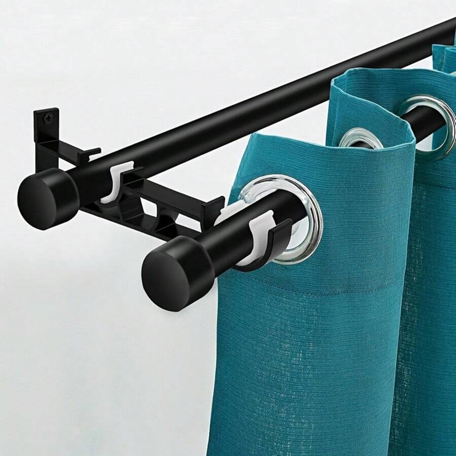 2pcs/4pcs Metal Black Double Rod Curtain Pole Brackets, Wall Mounted Curtain Rod Holders Suitable For Dual Layer Curtain Rods, For Kitchen, Living Room, Bedroom