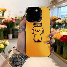 Cubierta de teléfono con diseño de perro lindo amarillo con sombrero para iPhone estética floral y elegante para uso diario Aplicable a los teléfonos de la serie Apple y Galaxy - Blanco - Ver 3