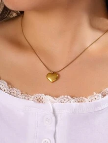 1pc Fashionable Oval-Shaped Stainless Steel Gold-Plated Pendant Necklace, Waterproof Jewelry For Women - Pendant Necklace - View 6