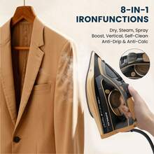 SUPERLEX 2-In-1LED Screen Steam Iron, Ceramic Soleplate Iron, 3200W Fast Heating Steam Engine, Anti-Scale/Anti-Drip Function, With 4 Functions (Dry Ironing, Spray, Steam, Air Ironing), Visual Range Up To 2.1 Meters, Equipped With Clear LED Indicator Light, Strong Steam Output, Suitable For Home And Travel Use. - UK Plug(220-240V) - View 7