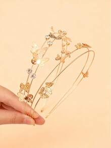 1 tiara infantil com borboleta cravejada de strass super brilhantes, design simples e elegante, com duas fileiras de metal, perfeita para o dia a dia. - Ouro - Ver 5