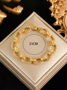 1pc Stainless Steel Geometric Circle Design Fashion Personalized Hiphop Style Bracelet, Suitable For Gifts And Daily Wear - Yellow Gold - View 5