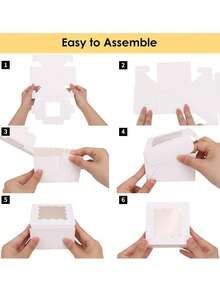 5/10个装白色带窗口烘焙盒，尺寸分别为4x4x2.5英寸/6x6x3英寸/12x12英寸，附赠贴纸，适合盛放零食、甜点、巧克力草莓、迷你蛋糕等，方便携带和展示。 - 彩色 - 查看 5