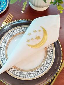 1/2/4 件绣花餐垫，100% 涤纶面料，防油防污，适用于斋月、家居、节日装饰、派对、婚礼、餐厅、厨房、餐桌、书桌、梳妆台、客厅、卧室、室内和室外、野餐 - 金色 - 查看 9