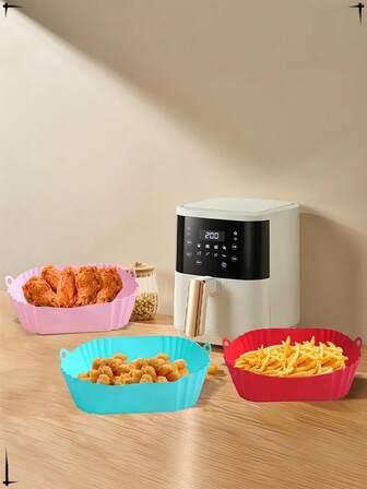 方形3D硅胶烘焙垫，适用于空气炸锅，可重复使用不粘烤盘，适用于披萨和炸鸡，食品厨房配件