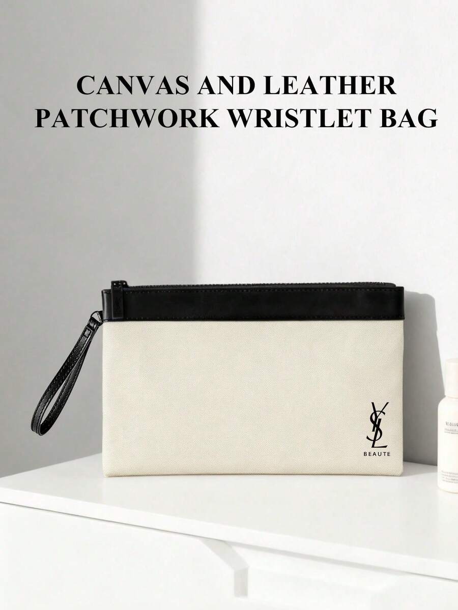 Yves Saint Laurent 美妆大号手腕包，黑白拉链化妆包，带可拆卸肩带，240x150mm，女士化妆包，旅行及日常使用 - 白黑色 - 查看 1