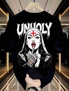 Summer New Arrival Black Short Sleeve T-shirt with Saint Jude Pattern Casual T - shirt, suitable for daily casual and commuting wear, unisex style, Christmas, Thanksgiving, Día de los Muertos, Lady Day. - Negro - Ver 1