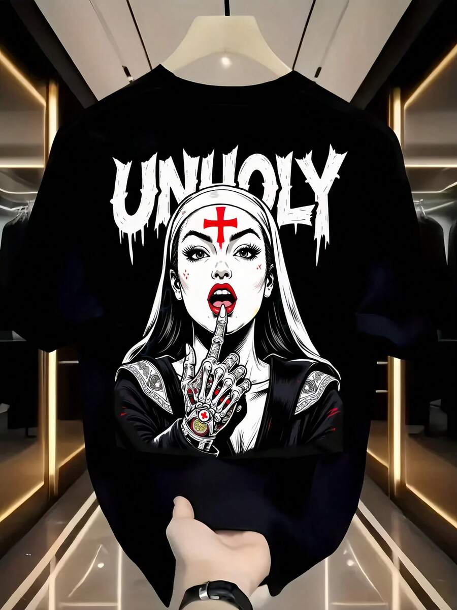 Summer New Arrival Black Short Sleeve T-shirt with Saint Jude Pattern Casual T - shirt, suitable for daily casual and commuting wear, unisex style, Christmas, Thanksgiving, Día de los Muertos, Lady Day. - Negro - Ver 1