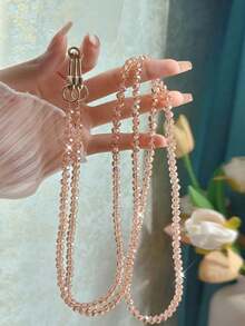 1pc Handmade Shiny Glass Bead Chain, Suitable For Phone Straps, Wrist Chains, Shoulder Straps, Compatible With Bags - Coral Pink - View 4