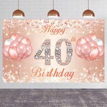 40th Birthday Rose Gold Banner With Cheerful 40th Anniversary Background And Colorful Paper Balloons, Suitable For Women's 40th Birthday Pink Party, Bachelorette Party, Anniversary Celebration, Birthday Decor Background Gift, With Glitter Sprinkles - Multicolor - View 1