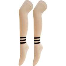 Women Thigh High Socks Cotton Warm Over The Knee High Leg Warmers Long Boot Socks With Stripes,28433039 - 米色 - 查看 1