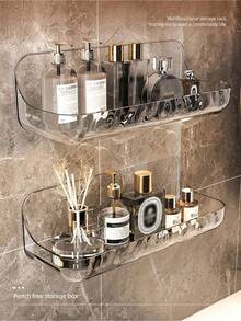 Large Capacity Acrylic Bathroom Storage Rack, Multi-Functional, No Drilling Installation, Strong Load Bearing, Transparent, Holds Cosmetics, Toiletries, Cleaning Tools, Modern Bathroom Decor, Space-Saving Solution