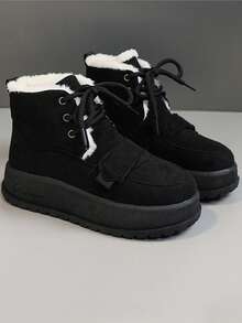 Women's High-Top Snow Boots, New Winter Style With Warm, Plush, Thick Soles, Chunky Sneakers, Casual Sports Multifunctional Running And Outdoor Shoes - Black - View 5