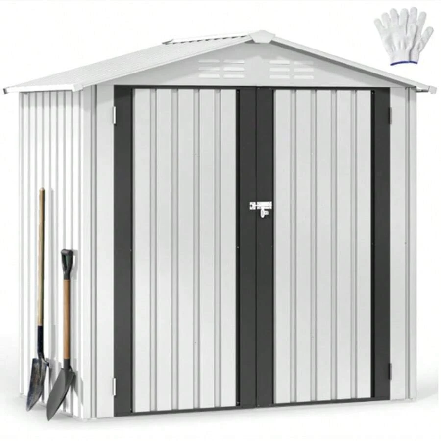 6x4ft Metal Outdoor Storage Shed, Waterproof Tool Shed Heavy-Duty Storage Unit With Lockable Door And Vents, Ideal For Bicycles, Tools, Lawnmowers, Backyards, Patios, Lawns - White,Equipment Garage, Backyard Workshop - 白色 - 查看 1