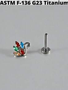 1PC G23 Titanium Flower Rainbow Zirconia Lip Ring Ear Carlip Tragus Internally Threaded Helix Lobe Earrings Daith Piercing Jewelry - Màu titan - Xem 8