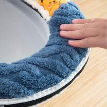 Thickened Plush Toilet Seat Cover, Washable, Warm And Soft Universal Toilet Seat Cover, Checkerboard Rabbit Ear / Cute Raccoon Toilet Sticker - Multicolor - View 8