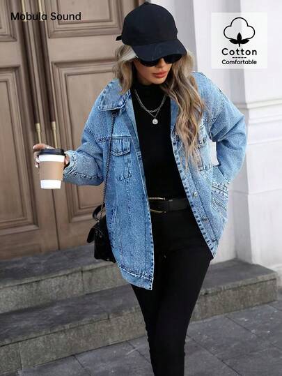 Mobula Sound# Casual Sports Fashion Women's Spring Autumn Winter Fleece Windproof Jacket, Blue Y2K College Student Style, Young Women