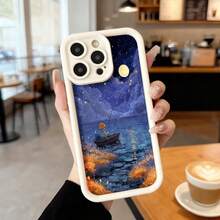 Cubierta de telefono con borde negro diseño estrella noche barco luna paisaje acuatico para uso diario y viajes Aplicable a los teléfonos de la serie Apple y Galaxy - Blanco - Ver 7
