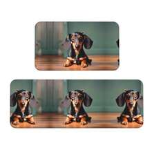 Cute Dachshund Duggee Print Tea Room Kitchen Floor Mat 2 juegos de alfombrillas antideslizantes para cocina y lavandería - como en la foto - Ver 1