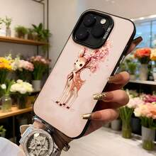 Cubierta de teléfono con diseño de ciervo con flores rosadas color rosa claro para mujer elegante y delicada ideal para uso diario en floristerías y eventos románticos Aplicable a los teléfonos de la serie Apple y Galaxy - Negro - Ver 6