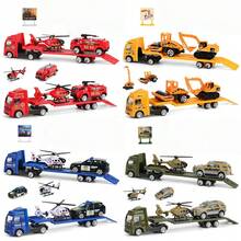 NEUSNEY 4pcs 1:64 Scale Construction Vehicle Set With Trailer, Inertial Sliding Vehicle Model, Multi-Color Options, Realistic Engineering, Fire, Military Transport Trailer Set, Alloy Model, Collectible Display, Scene Simulation, Perfect Birthday Gift - Multicolor - View 10