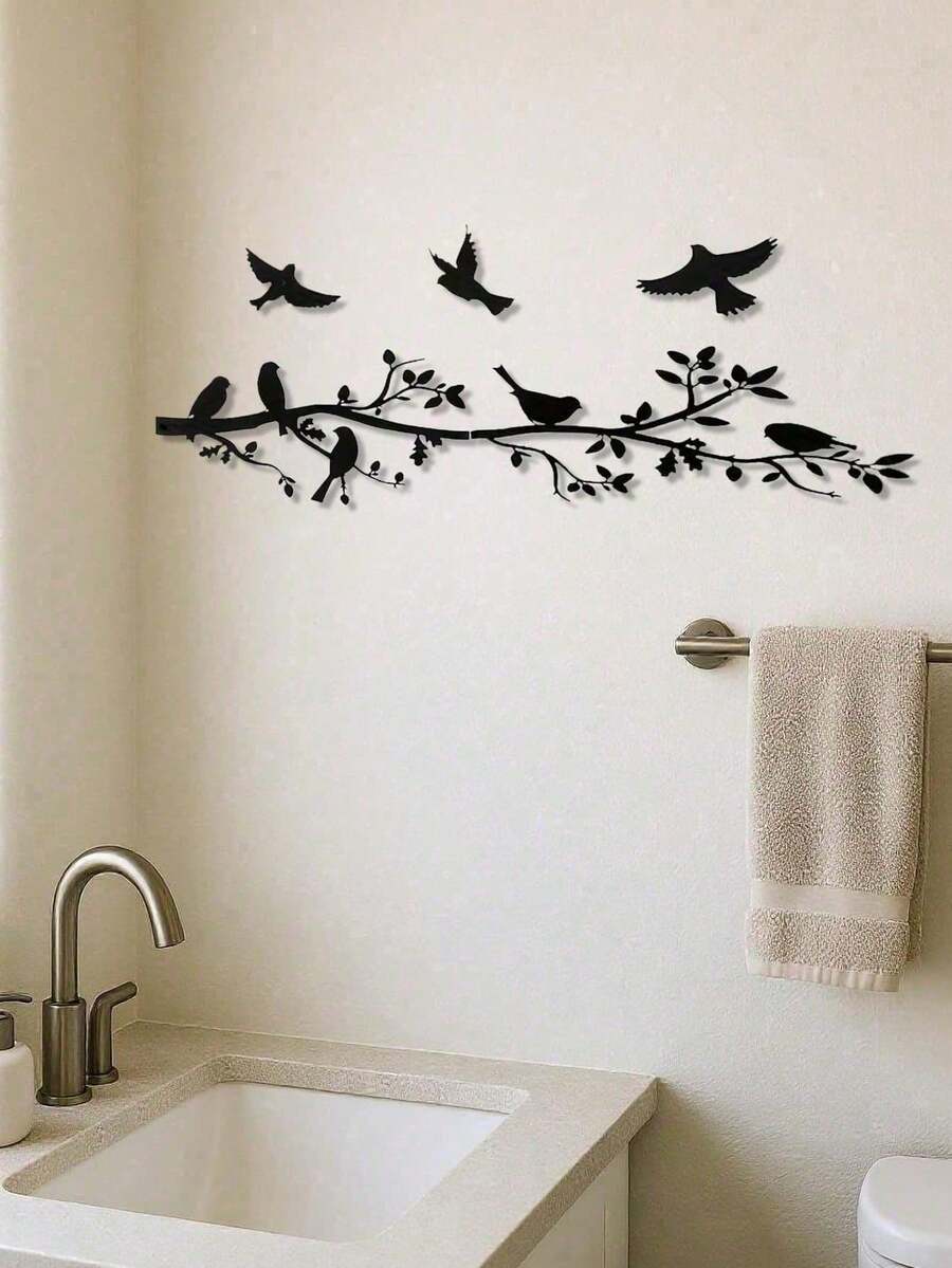 5-Piece Modern Metal Wall Art Set - Bird On Branch Wall Decor, Rustproof & Waterproof Hanging Art For Living Room, Bedroom, Indoor/Outdoor | Housewarming & Birthday Gift For Women, Men, Friends - 彩色 - 查看 1