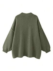 春夏加厚面料白色、黑色、粉色、棕色毛衣，秋冬女士针织开衫外套，时尚简约商务休闲通勤优雅上衣，复古韩版风格 - 綠色 - 查看 5