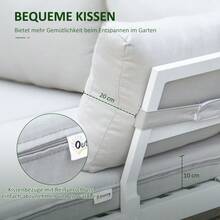 3-Piece L-Shaped Garden Furniture Set With Side Table And Cushions, Cream White Aluminum For Balcony And Patio - 1 - View 5