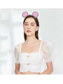 Bộ 3 phụ kiện băng đô tai chuột đứng màu xám và hồng Bộ phụ kiện băng đô tai chuột Halloween - Xám - Xem 4