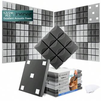 OLOEY Soundproofing Acoustic Foam 12/24 Pcs, 12 X 12 X 2 Inch Mushroom-Head Polyester Sound-Absorbing Acoustic Treatment Foam - Soundproofing Panels For Recording Studios, Music Rooms, Gaming Spaces, Podcasting, Noise-Reducing Absorptive Material, Acoustic Treatment Wall Panels, Soundproofing Absorptive Mats