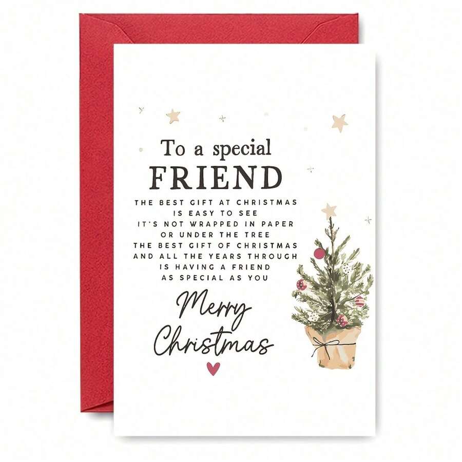 Special Friends Christmas Card - "To Special Friends" Poem | Snowflakes And Sparkling Pink Tree Art, Handwritten Merry Christmas, Suitable For Best Friends, Emotional Festivals, Festival Seasons, Sincere Information, High Quality Printing, Detailed Artworks - 紅色 - 查看 1