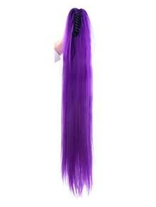 32-Inch Purple Wig For Women, High Ponytail, Clip-On Style, Long Straight Purple Hair, Elegant And Voluminous High Ponytail Wig - Purple - View 12