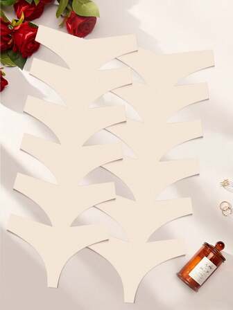 12条装女士无痕丁字裤，V腰设计，弹力透气，舒适贴身