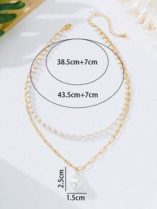 1pc White Faux Pearl Layered Pendant Necklace, Luxury Choker Necklace Suitable For Women's Daily Wear, Party, Outing - White - View 3