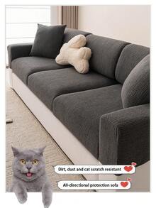 1pc Plush Jacquard Anti-Slip Sofa Seat Cushion Cover, Soft & Skin-Friendly, Pet-Proof, Elastic Sofa Slipcover, Suitable For L-Shaped Combination Sofa And 1/2/3/4 Seater Sofa (Sold Individually), Modern Minimalist Style, All Season - Dark Grey - View 10