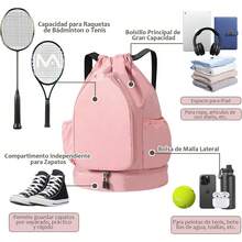 Tennis Backpack, Drawstring Bag With Shoe Compartment, Tennis Racket Backpack For 2 Rackets, Padel Backpack For Badminton, Squash, Pickleball, And Balls - 羅莎 - 查看 11