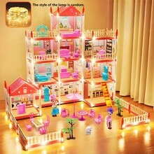 女孩 DIY 公主屋玩具套装、娃娃屋、城堡别墅、公主城堡娃娃屋、带家具和配件的 DIY 房子（颜色随机）、装饰娃娃宫殿，适合女孩和儿童的生日和圣诞礼物 - 彩色 - 查看 8