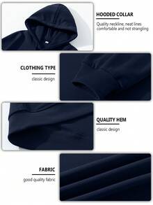 Blueplus Men's Basic Loose Fit Hoodie With Drawstring And Pocket, Skin-Friendly Fabric, Casual Relaxed Pullover For Fall Daily Commuting, Streetwear, Outdoor Sports, Or Leisure Wear - màu xanh nước biển - Xem 5