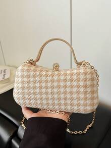 Túi xách dự tiệc thời trang họa tiết Houndstooth dành cho nữ - Màu Khaki - Xem 3