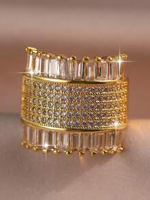 1枚优雅几何图案女士戒指，中东风格镀金立方氧化锆戒指，适合作为礼物送给爱人、母亲、朋友，也适合订婚、圣诞派对、舞会、婚礼等场合。 - 金黃色 - 查看 10