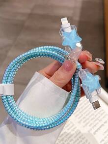 5pcs Pearl Shell & Star Pattern [20W UK Charger Protector Case] Transparent Charging Port Protector & Anti-Breakage Data Cable Protector Suit For IPhone 11/12/13/14/15/16 Pro Max/17 Pro Max/Plus | 2-In-1 Protector Set - Multicolor - View 8