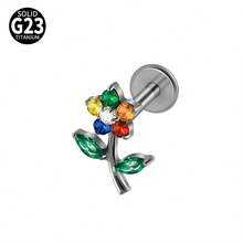1PC G23 Titanium Flower Rainbow Zirconia Lip Ring Ear Carlip Tragus Internally Threaded Helix Lobe Earrings Daith Piercing Jewelry - Màu titan - Xem 19