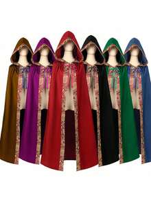 COS Medieval Cape Halloween Costume Cosplay Long Robe Cape Role Play Costume Cosplay Outfit - Black - View 2