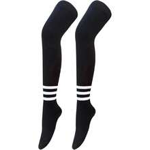 Women Thigh High Socks Cotton Warm Over The Knee High Leg Warmers Long Boot Socks With Stripes,28433036 - 黑色 - 查看 1