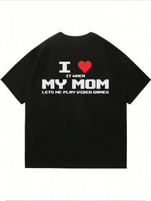 Camiseta gráfica de mamá gamer de talla grande, oto?o, 100 % algodón, ajuste cómodo, transpirable, informal, estampado llamativo, impresión a doble cara - Negro - Ver 3