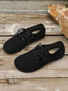 新款系带尖头女士平底鞋，透气豹纹休闲鞋，橡胶软底 - 黑色 - 查看 7