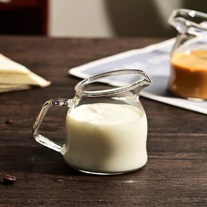 1pc Mini Glass Milk Pitcher With Slanted Spout, Microwave ; Reusable Coffee Cup, Also Suitable For Holding Sauces, Honey And Syrups - Great For Home And Restaurant Use, Heat-Resistant, Durable And Easy To Clean.